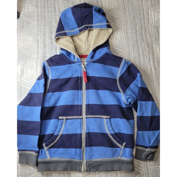 Hanna Andersson Sherpa Lined Hoodie 4Y (100) | Navy & Blue Rugby Stripe - Picture 1 of 6